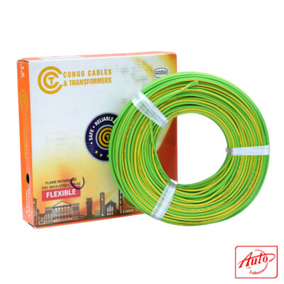 Congo Cables & Transformers – 1.5mm² Flexible Copper PVC Unsheathed Wire, Green/Yellow, 600/1000V, 100m Roll