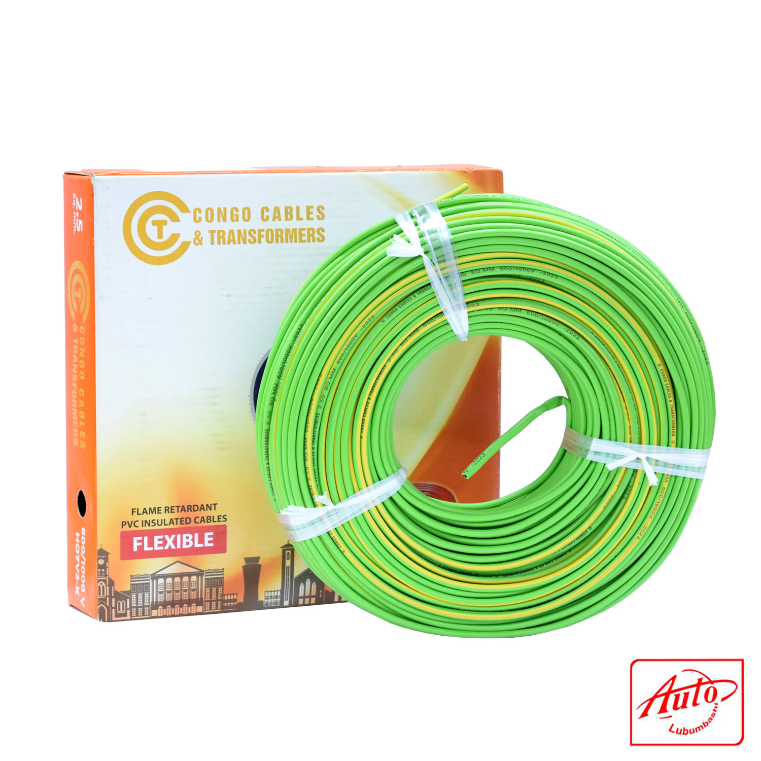 Congo Cables & Transformers – 2.5mm² Flexible Copper PVC Unsheathed Wire, Green/Yellow, 600/1000V, 100m Roll – Image 2