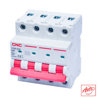 YCB9-80M Miniature Circuit Breaker – 4P – C Curve – 25A – 6kA – 400V – 50Hz – CNC Electric