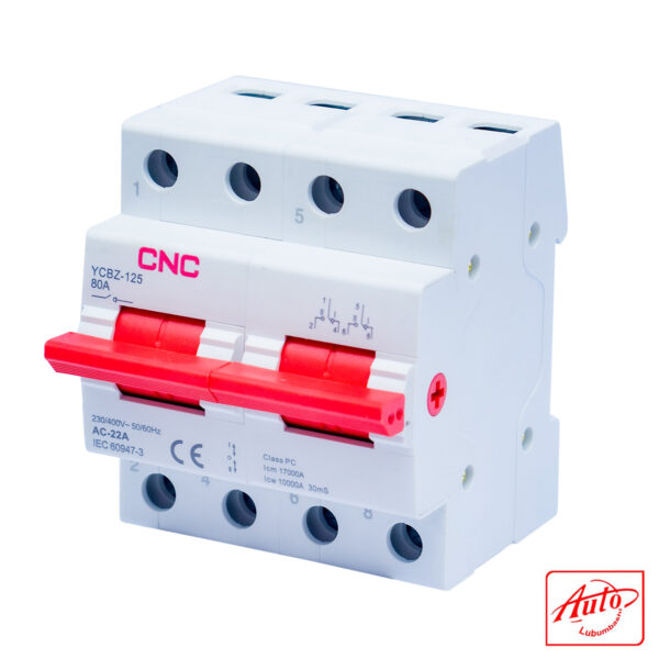CNC YCBZ-125 2P 80A Changeover Switch – Manual Transfer, DIN Rail Mounted - Image 2
