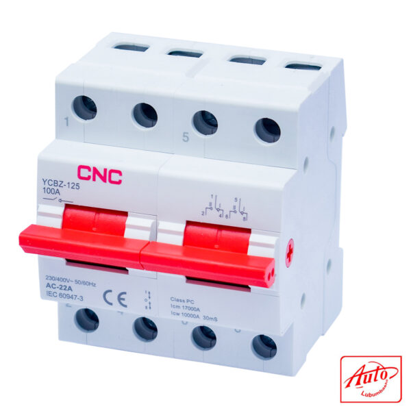 CNC YCBZ-125 2P 100A Changeover Switch – Manual Transfer, DIN Rail Mounted – Image 2