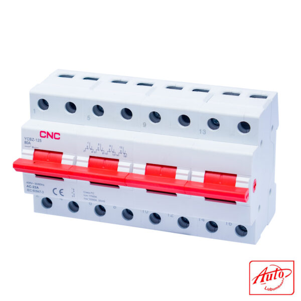 CNC YCBZ-125 4P 80A Changeover Switch – Manual Transfer, 230/400V~, DIN Rail Mounted – Image 2