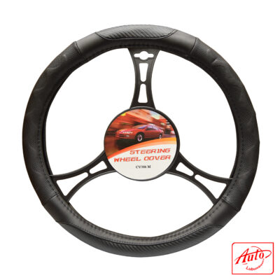 Auto Practic CV306M Steering Wheel Cover – Black Carbon Fiber Texture, 14.5–15 inch
