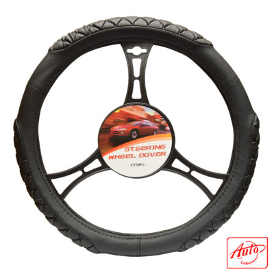 Auto Practic CV309L Steering Wheel Cover – Black Quilted Design, 15.5–16 inch