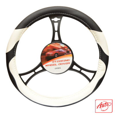 Auto Practic CV310L Steering Wheel Cover – Two-Tone Black & White, 15.5–16 inch