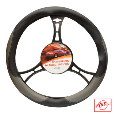 Auto Practic CV311L “MOTO” Steering Wheel Cover – Two-Tone Black & Grey, 15.5–16 inch