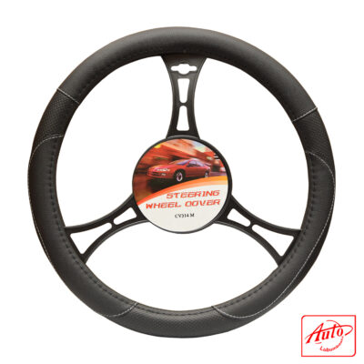 Autogear Steering Wheel Cover – CV314M (Black with White Stitching)