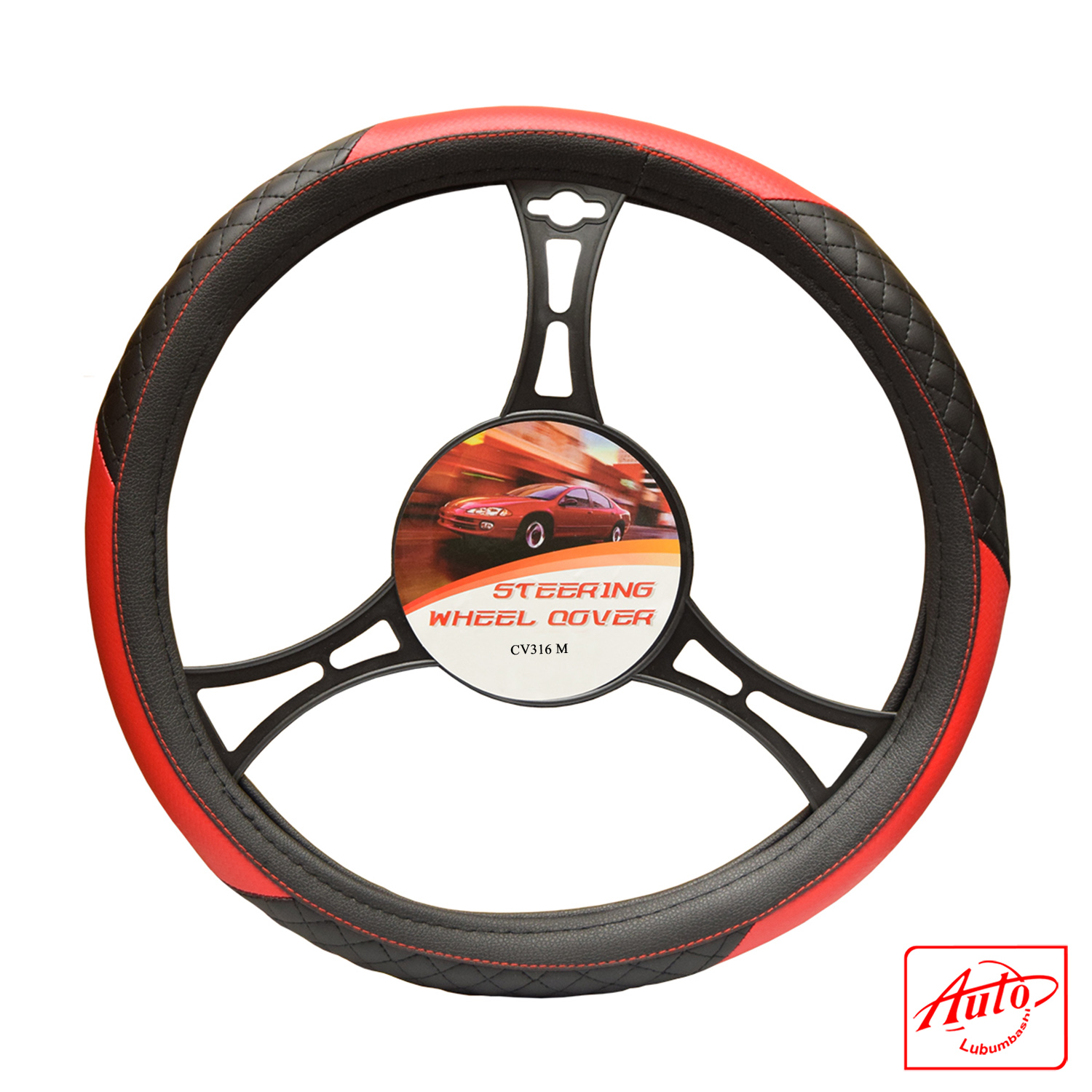 CV316M Steering Wheel Cover – Red & Black PVC Universal Fit - Image 2