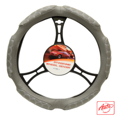 CV322L Steering Wheel Cover – Light Grey Quilted Design (Universal Fit)