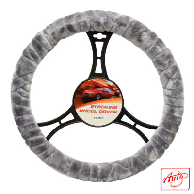 CV325L Steering Wheel Cover – Grey Plush Fleece (Universal Fit 15.5–16 inch)