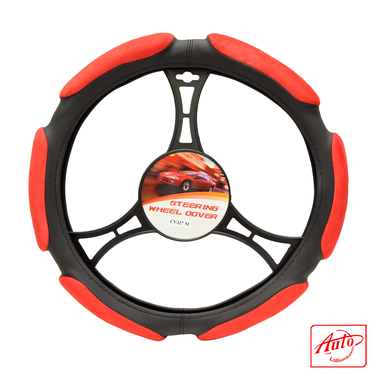 CV327M Steering Wheel Cover – Black & Red Anti-Slip Design (Universal Fit 14.5–15 inch) - Image 2
