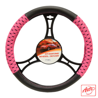 Carpoint CV330L Pink Lady Steering Wheel Cover – Black & Pink Anti-Slip Design (Universal Fit 15.5–16 inch)