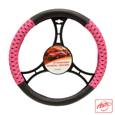 Carpoint CV330M Pink Lady Steering Wheel Cover – Black & Pink Anti-Slip Design (Universal Fit 14.5–15 inch)