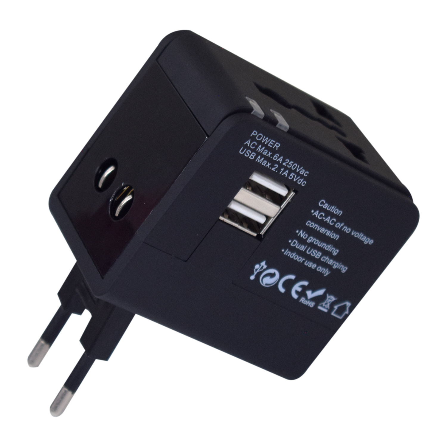 Universal Travel Adapter – Dual USB Charger – Worldwide Plug – 2 USB Ports – Black - Image 3