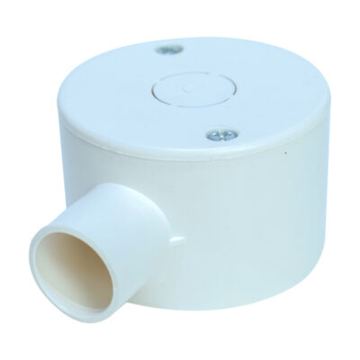 Round Junction Box with Cover – 1-Way – 65×40mm – Ø16mm Conduit Entry