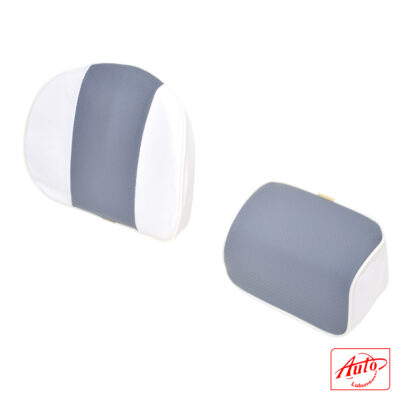 Car Neck & Lumbar Support Pillow Set – Memory Foam, Breathable Mesh, White - Grey