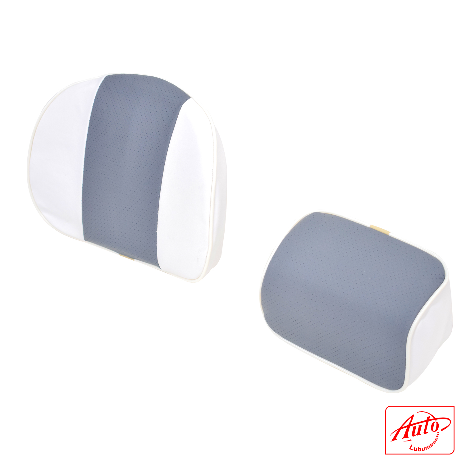 Car Neck & Lumbar Support Pillow Set – Memory Foam, Breathable Mesh, White - Grey - Image 2