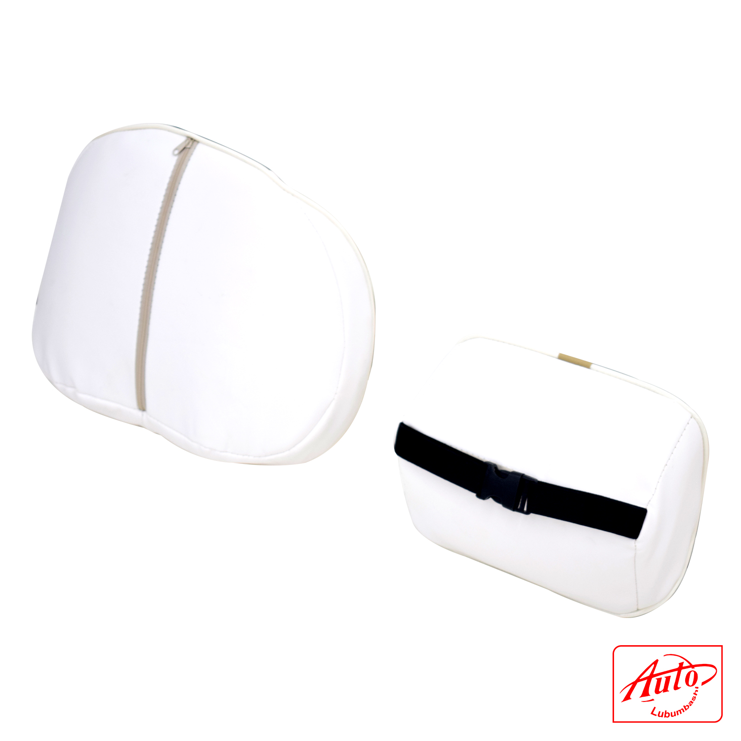 Car Neck & Lumbar Support Pillow Set – Memory Foam, Breathable Mesh, White - Grey - Image 3