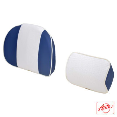 Car Neck & Lumbar Support Pillow Set – Memory Foam, Breathable Mesh, White - Blue