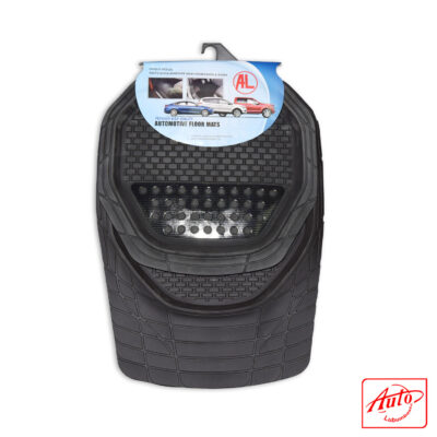 Universal 5-Piece Black Car Floor Mats – Heavy-Duty Rubber Composite with Metallic/Perforated Design