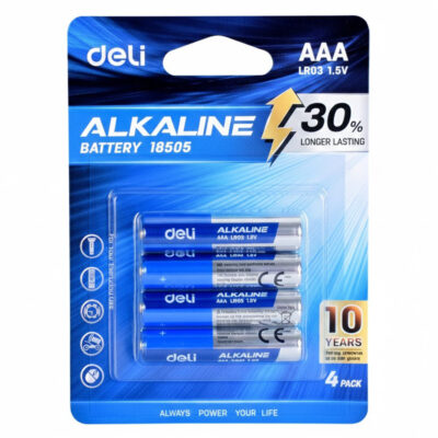 Deli 18505 AAA LR03 Alkaline Battery – 4-Pack, 1.5 V