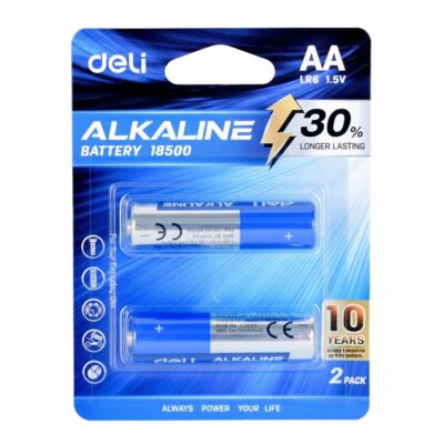 Deli AA LR6 Alkaline Battery – 2-Pack, 1.5 V, Blue/Silver (E18500)
