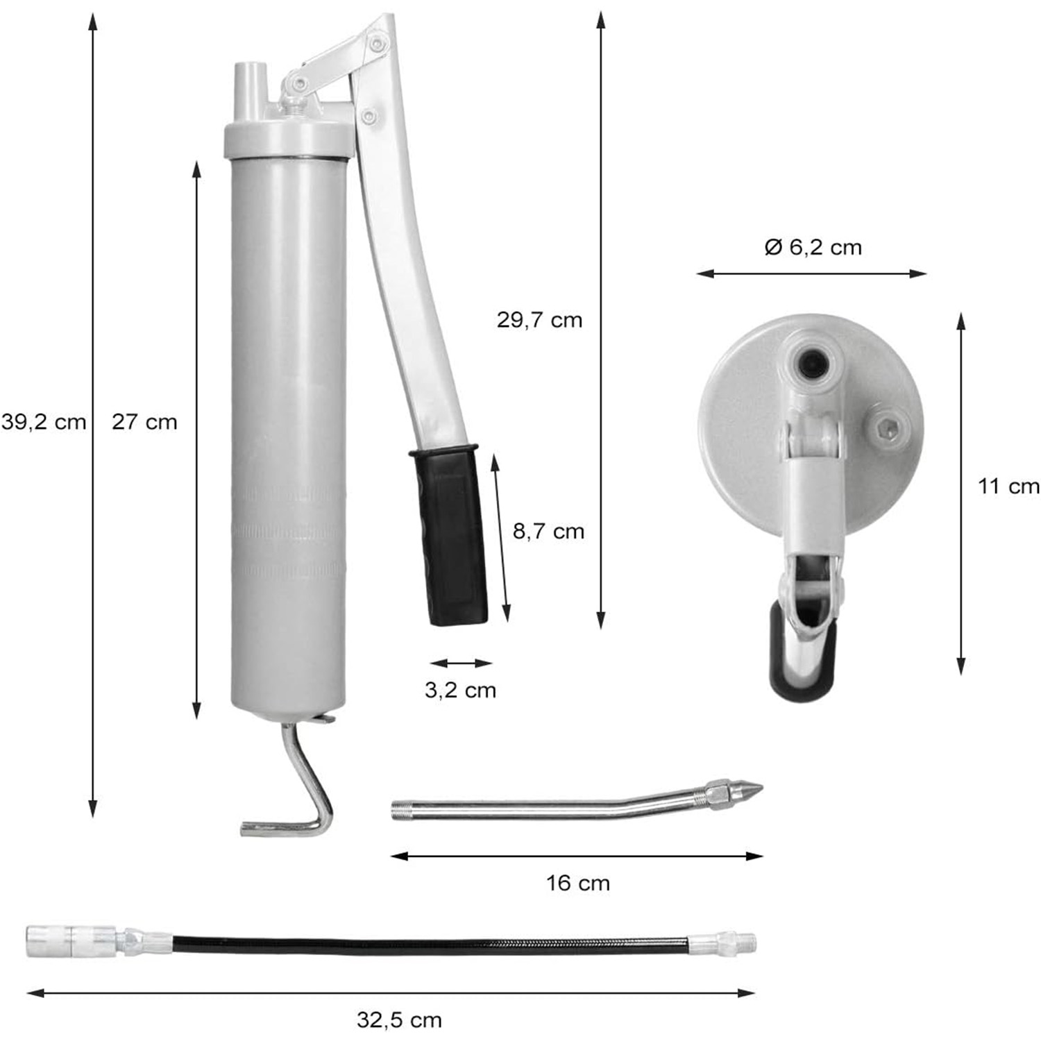 Grease Gun – 400 cm³ – Stainless Steel Silver Grey Lacquered – Image 3