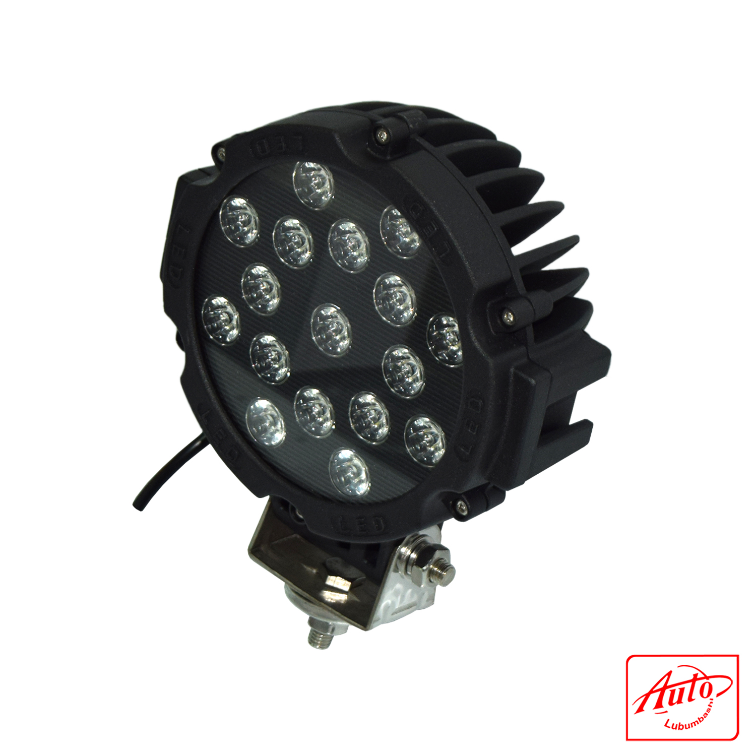7" 51W Round LED Work Light – Black, Spot Beam, IP67 Waterproof – Image 2