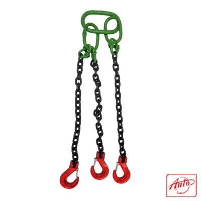 Three-Leg Chain Sling – 16 mm × 1 m – Shackled Hooks with Safety Latch