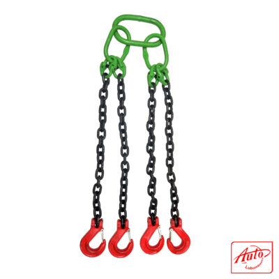 Four-Leg Chain Sling – 16 mm × 1 m – Shackled Hooks with Safety Latch