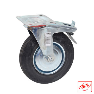 Swivel Caster Wheel with Brake – Black Rubber – Ø 200mm