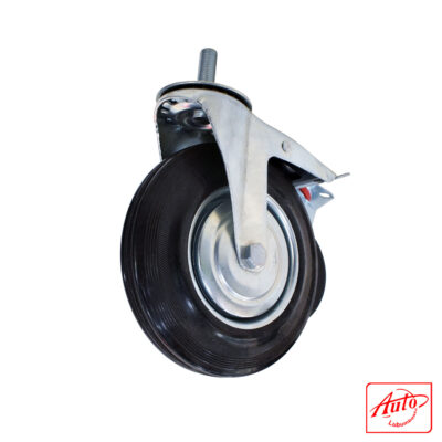 Vorel 87337 Threaded Stem Double Brake Swivel Caster – Caoutchouc Noir – Ø 200 mm