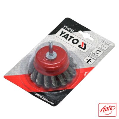 YATO – YT-4752 Cup Brush with Shaft, Twist Steel Wire (75 mm, 6 mm Shank)