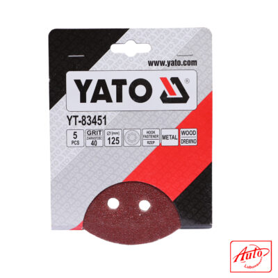 Yato – YT-83451 Hook Fastener Abrasive Discs with Holes (125 mm, P40, 8 Hole, 5 Pcs)