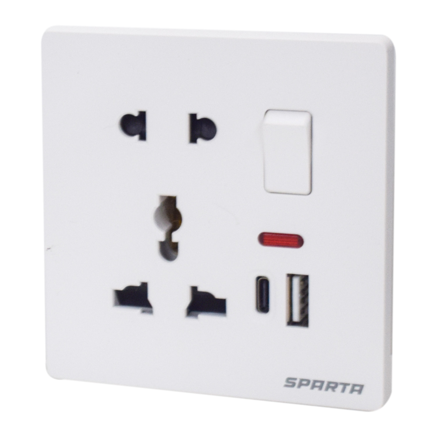 Sparta Electrical –CN80 Series MF 5-Pin Switched Socket with Neon And USB Ports (UBS, Type-C,Square Shape) – Image 2