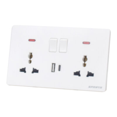 Sparta Electrical – CN80 Series MF Double Universal Wall Socket with USB Ports (USB, Type-C, Square Shape)