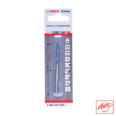 Bosch – EXPERT CYL-9 Multi Construction Drill Bit Ø4 mm (40 mm working Length, 75 mm total)