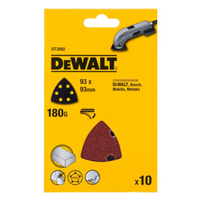 DEWALT – DT3094-QZ Detail Sheet Sandpaper (93 × 93 mm, 180G, 10 Pack)